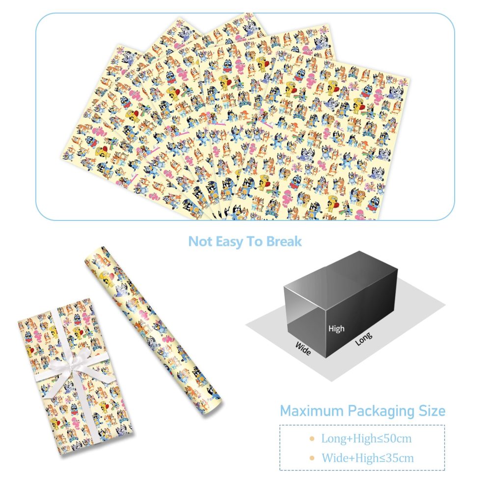 B Bluey Wrapping Paper 5 Sheets of 50 cm x 70cm Birthday Gift Wrapping Paper Durable Surprises Gift Wrap Pack for Kids Birthday, Recyclable Gift Wrapping Paper, Party Storage Festive Decoration - Image 2