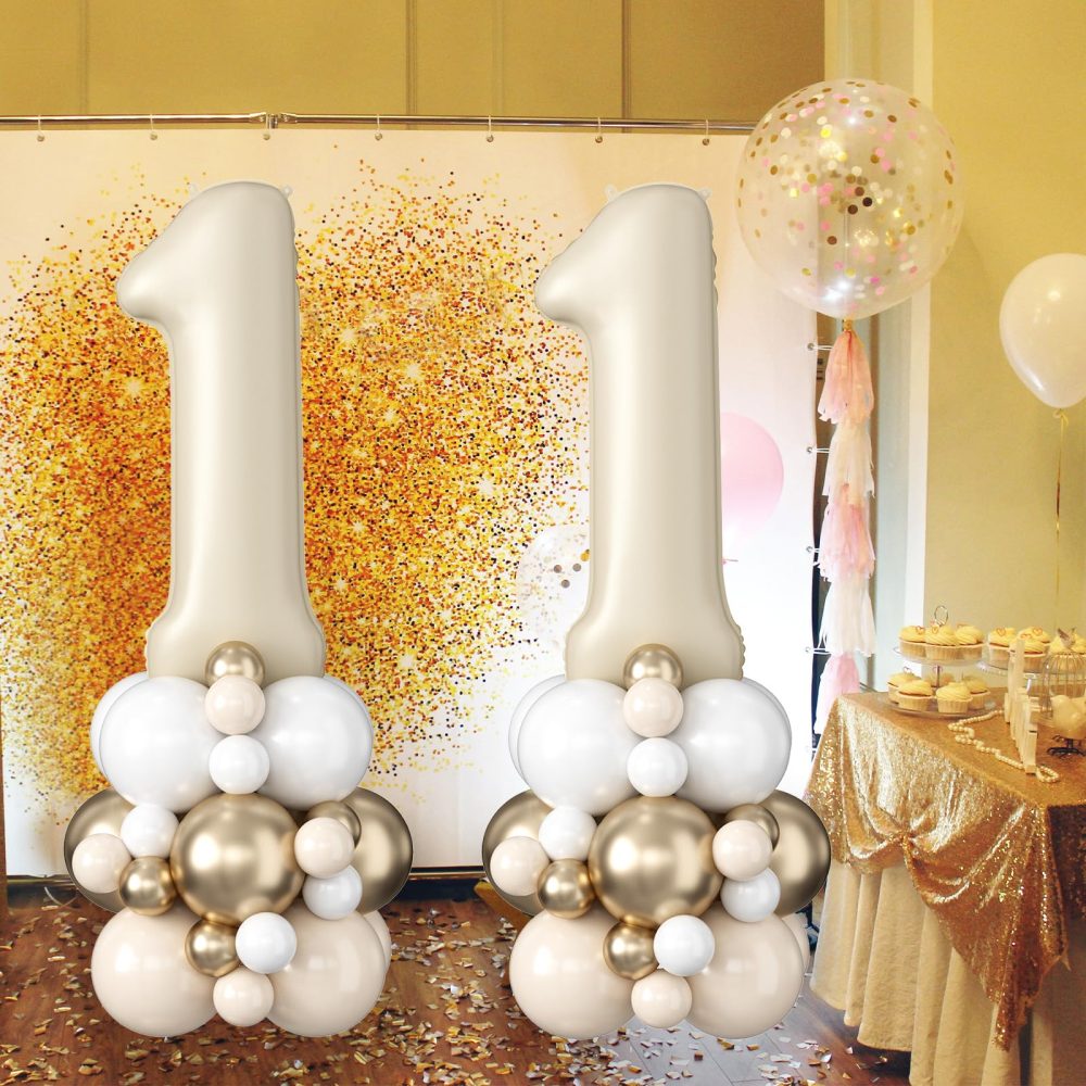Number 1 Balloon Cream 40 Inch Number 1 Foil Balloon Beige Giant Number One Balloon Tower Stand Large Nude Neutral Digital Balloons Stack for Boys Girls First 1st Birthday Baby Shower Party Decoration - Image 5