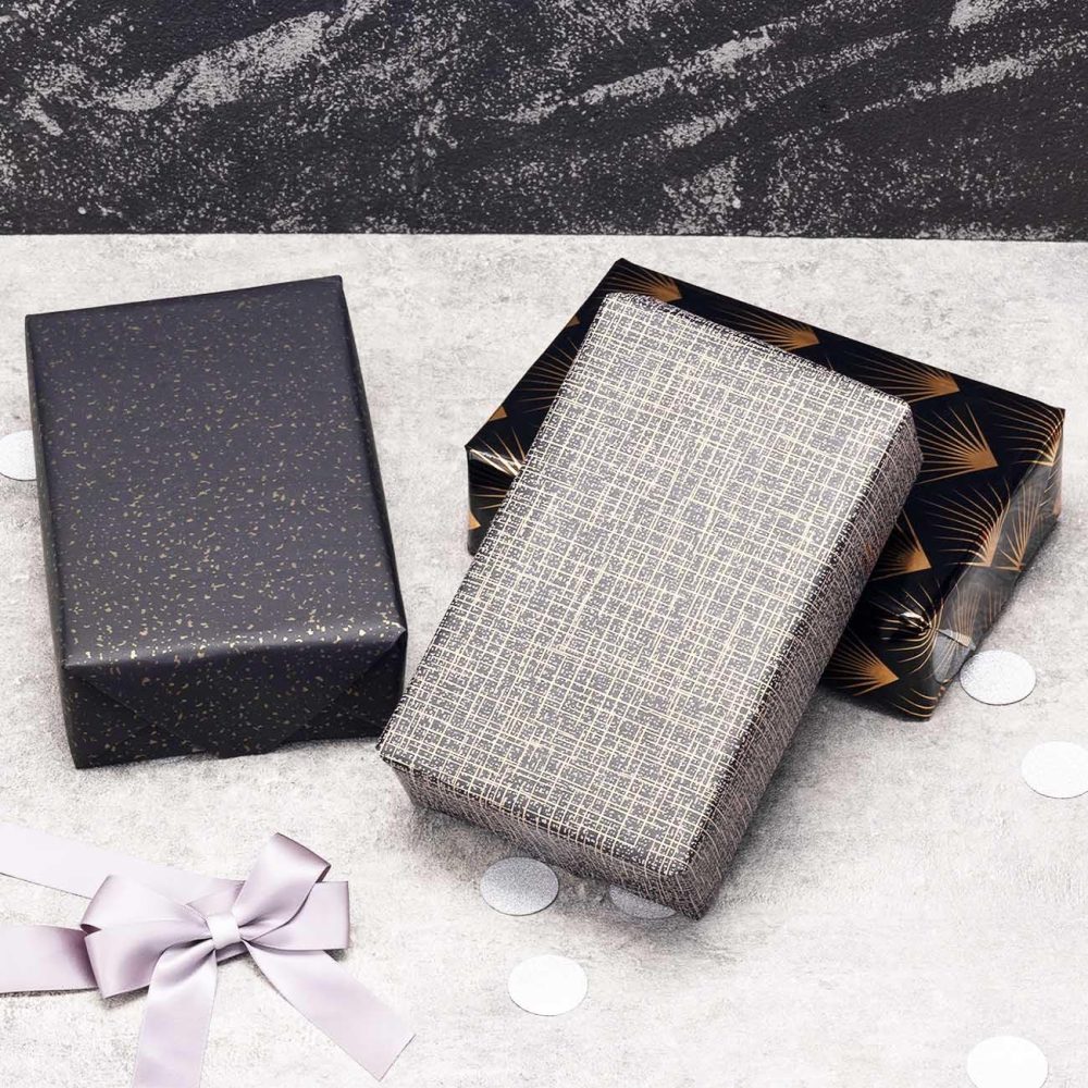 3 Roll Black Wrapping Paper(43cm x 3m),Black and Gold Gift Wrapping Paper for Wedding,Birthday - Image 3