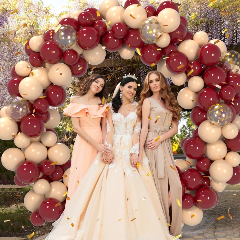 Burgundy Balloon Arch Kit,123Pcs Wine Red and White Balloons with Gold White Confetti Balloons, Wine Red Party Decorations for Wedding Bridal Anniversary Decorations Valentines Day Birthday Party Deco - Image 6