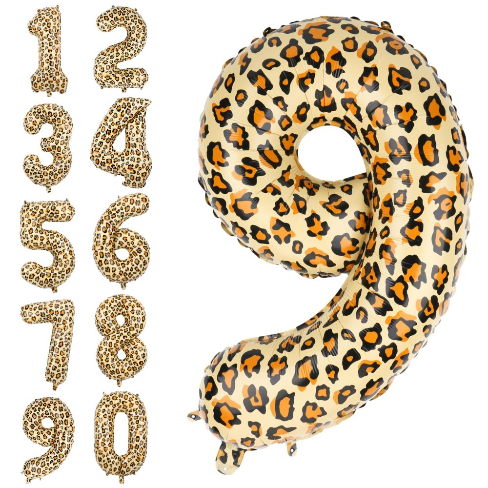 Number Balloons for Birthday Party, 32 Inch Gold Leopard Balloons Large Cheetah Balloons Jungle Theme Leopard Print Number Balloons Animal Theme Party Decorations (9)