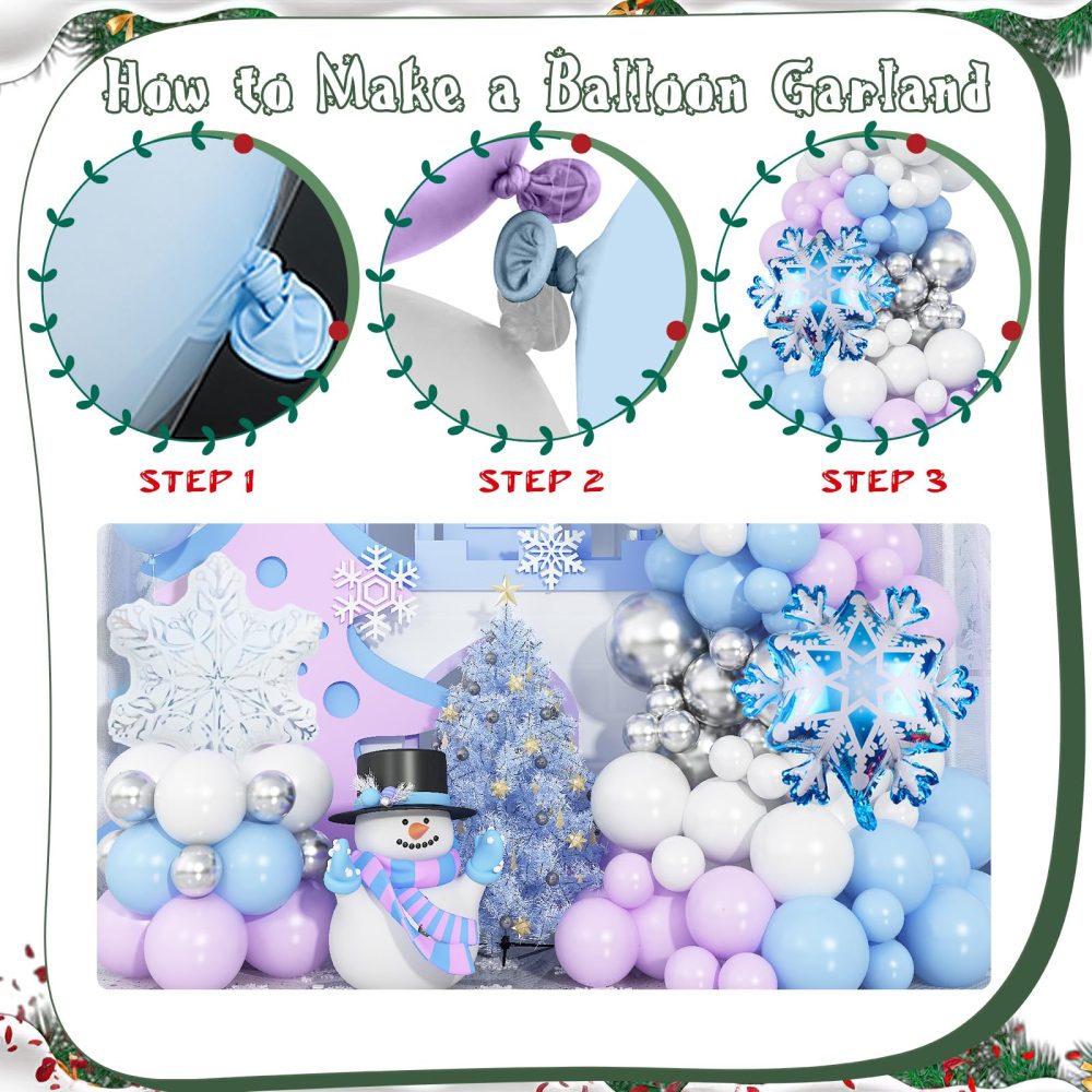 Frozen Balloon Arch Garland Kit, 141Pcs Pastel Purple Blue White Metallic Silver Winter Wonderland Balloon Arch with Snowflake Foil Balloon for Frozen Birthday Party Christmas Princess Decorations - Image 7