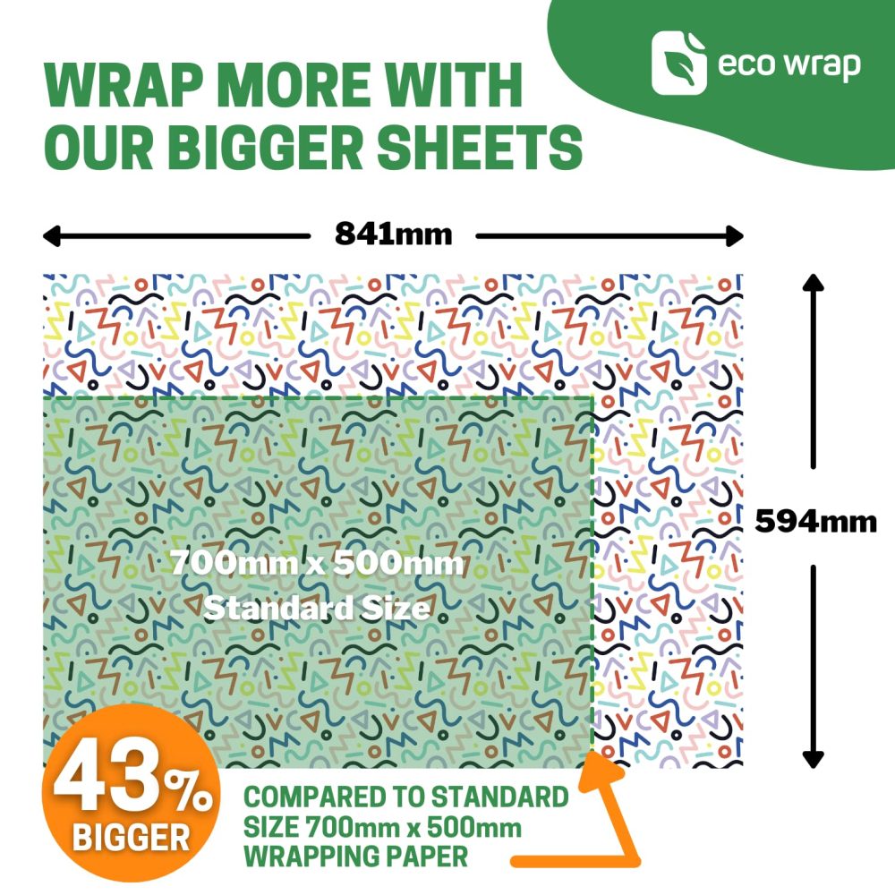 White Doodle Wrapping Paper - HUGE 84cm x 60cm Premium Eco Birthday Gift Wrap for Birthdays, Kids, Boys, Girls, Men and Women (4 Sheets & 4 Tags) - Image 5