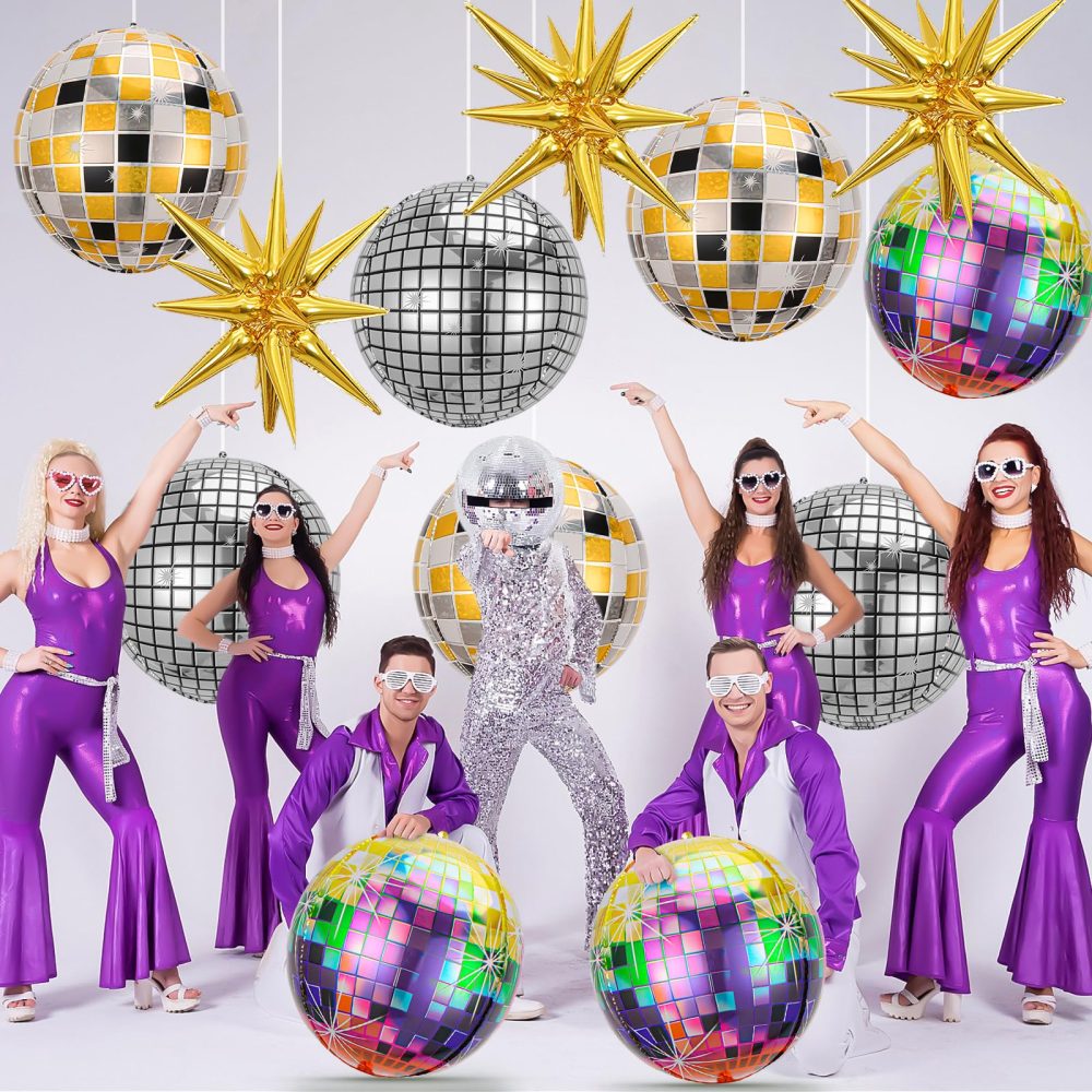 12Pcs Disco Ball Balloons,22Inch 4D Large Foil Disco Balloons with Gold Explosion Star Balloons for Birthday Bachelorette 70s 80s 90s Disco Theme Party Decorations - Image 6