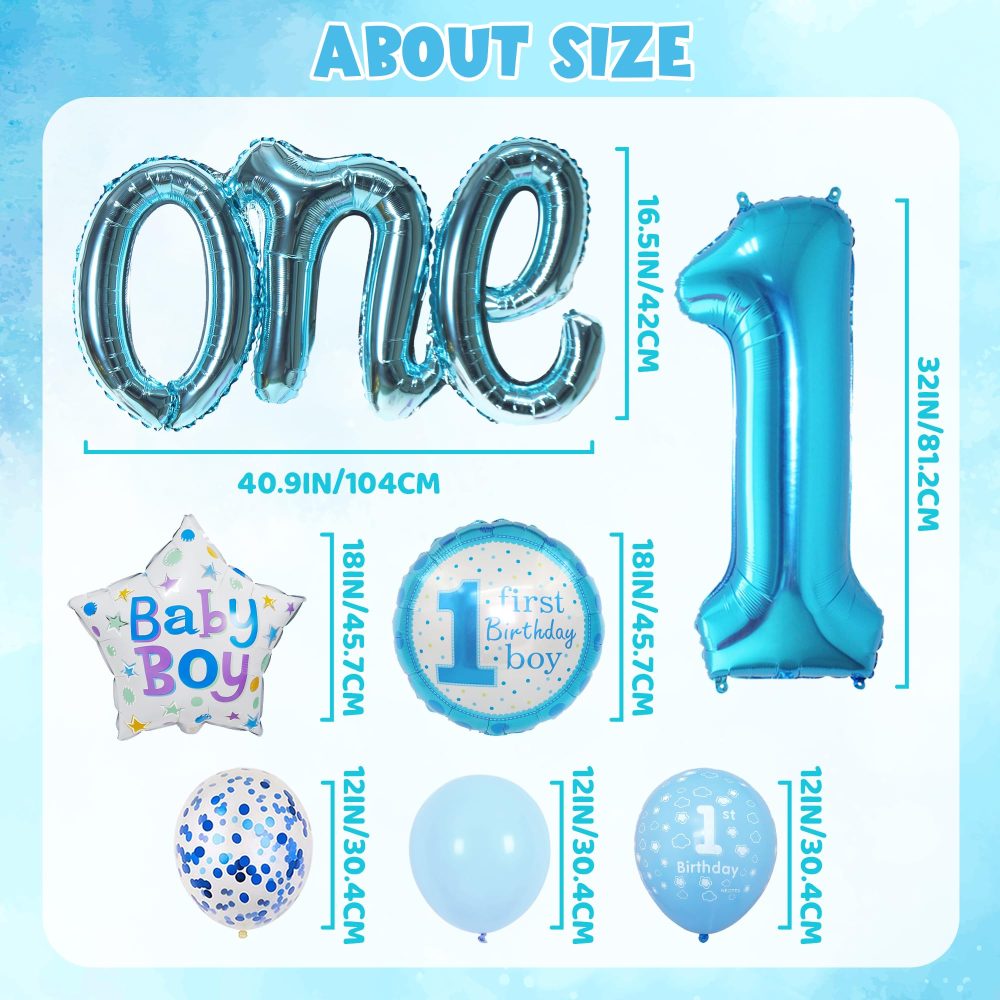 Happy 1st Birthday Balloons Boy - First Birthday Decorations, 40 Inch Blue Number 1 Birthday Balloons, Star, Gold "one" Foil Balloon, Blue Sequin Balloons for Baby Boy 1st Birthday Party Decorations - Image 6