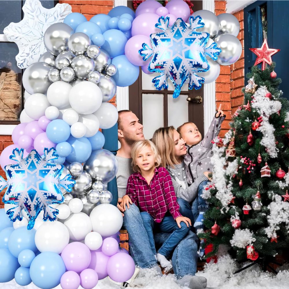 Frozen Balloon Arch Garland Kit, 141Pcs Pastel Purple Blue White Metallic Silver Winter Wonderland Balloon Arch with Snowflake Foil Balloon for Frozen Birthday Party Christmas Princess Decorations - Image 5