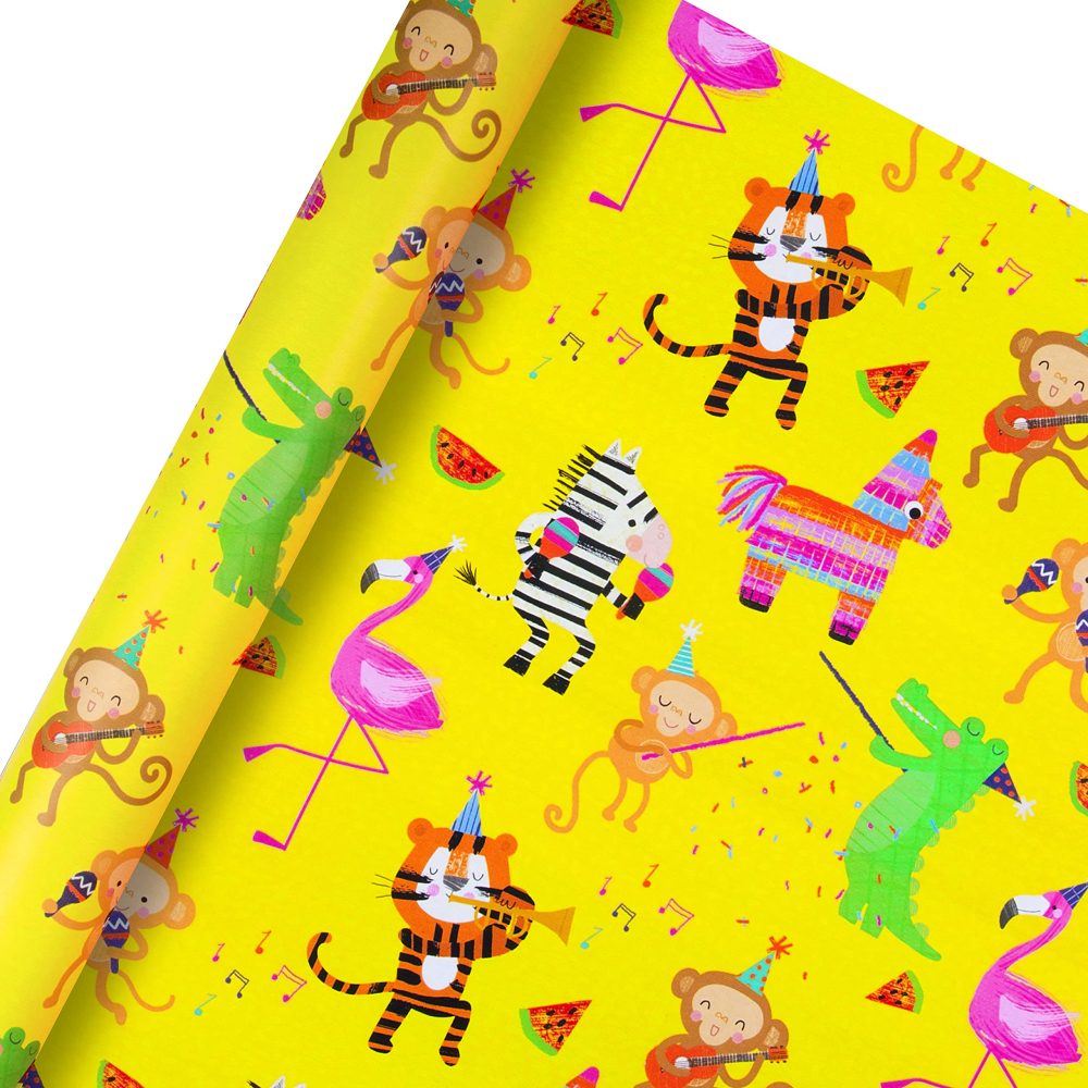 Multi-Occasion Reversible Kids' Wrapping Paper from Hallmark - 'Party Animals' - 2m Roll (Birthday, Congratulations, Well Done) - Image 2