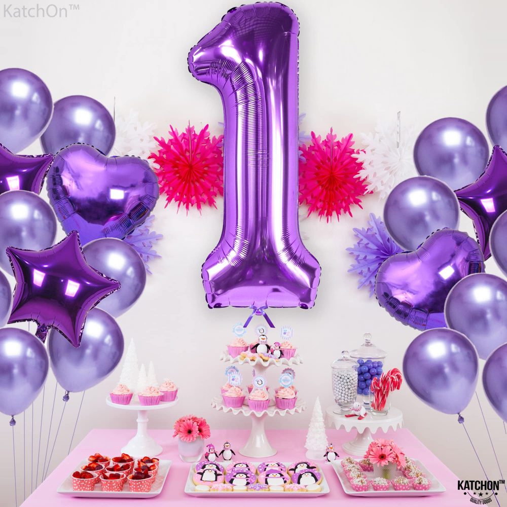 KatchOn, Giant Purple Number 1 Balloons - 40 Inch | 1st Birthday Girl Decoration | Purple 1 Balloon for First Birthday | Winter Onderland 1st Birthday Decorations | Purple 1st Birthday Decorations - Image 3