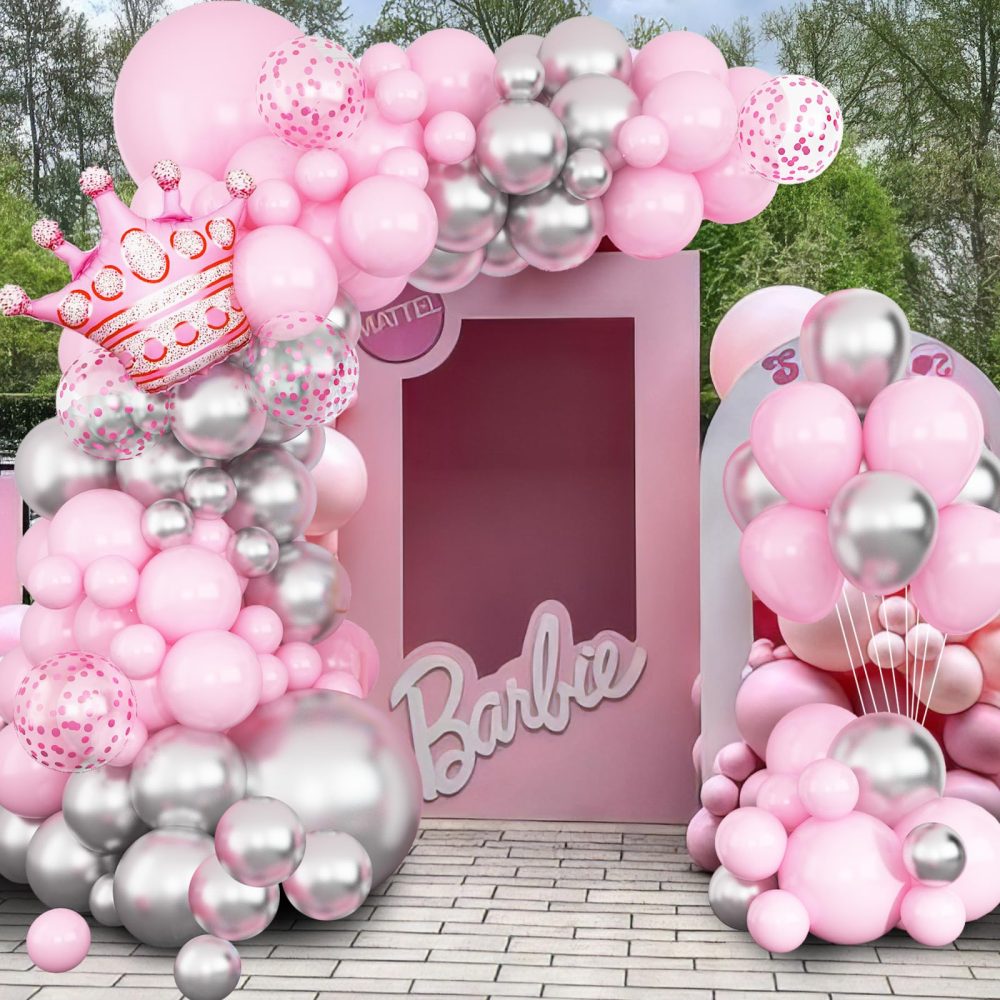 Pink and Silver Balloon Garland Arch Kit, 18/12/10/5 Inch Pastel Pink Silver Party Balloon with Pink Crown Foil Balloons for Princess Girls Baby Shower Wedding Birthday Party Decor - Image 5