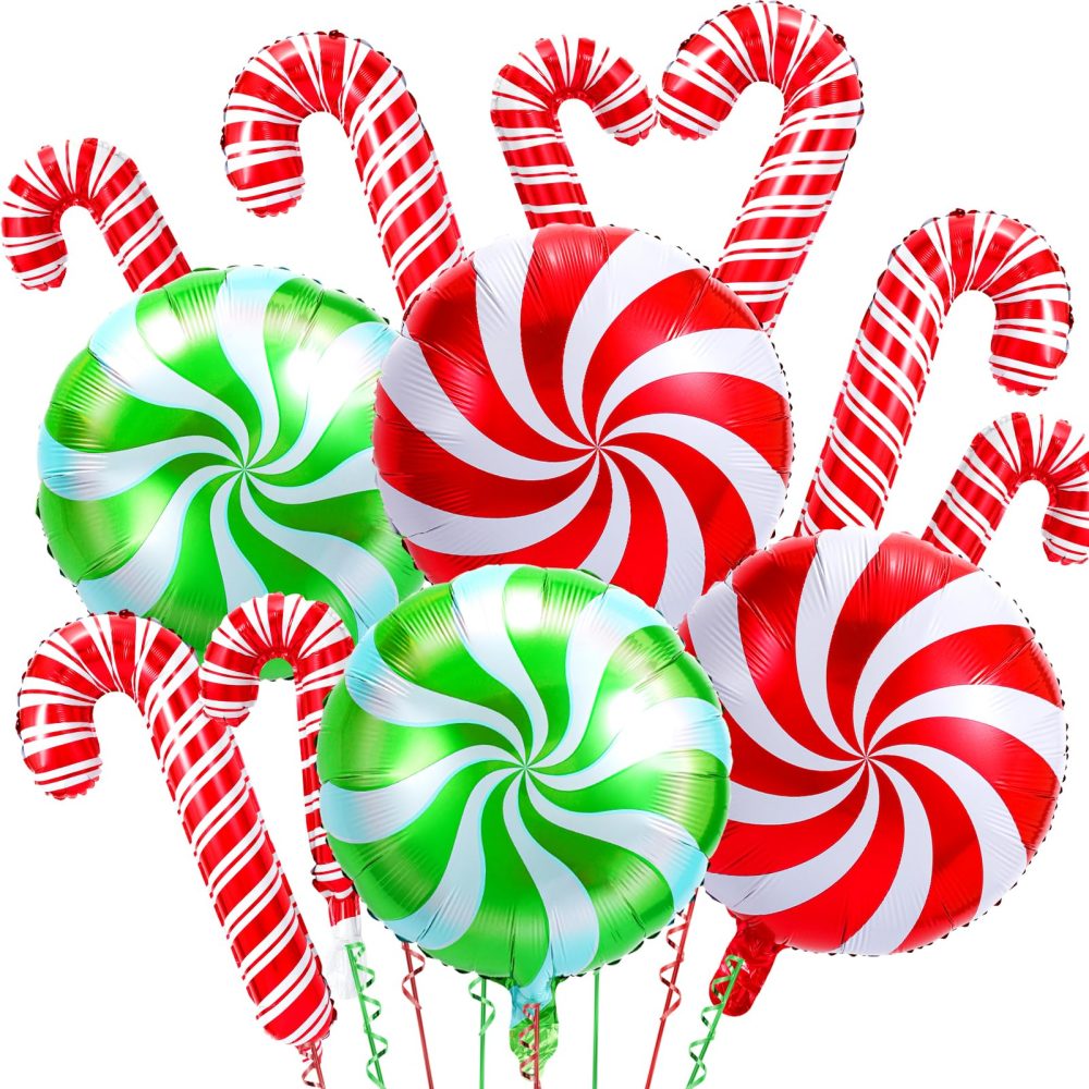 HOWAF Christmas Foil Balloons, 15Pcs Large Candy Cane Balloons Red Green Christmas Round Swirl Candy Foil Balloons Xmas Candy Helium Balloons for Candies Theme Birthday Party Christmas Decorations - Image 6