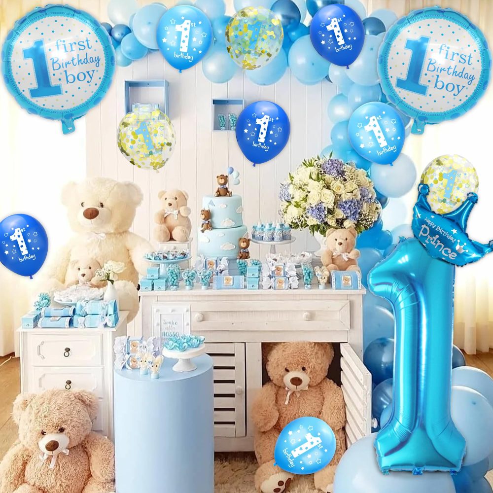1st Birthday Balloon Set, 19pcs Birthday Balloons Set Of Large Number 1 Balloon, Crown Balloon, Foil Balloon, Latex Balloons, 1st Birthday Decorations for Boys - Image 2