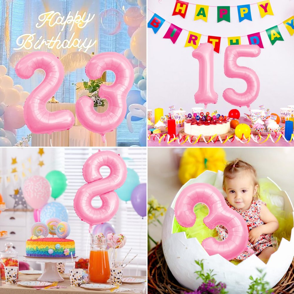 40 Inch Foil Number Balloons, Large 1 Number Balloons for Birthday Party Decor Anniversary Decoration (Tiffany Pink 1) - Image 4