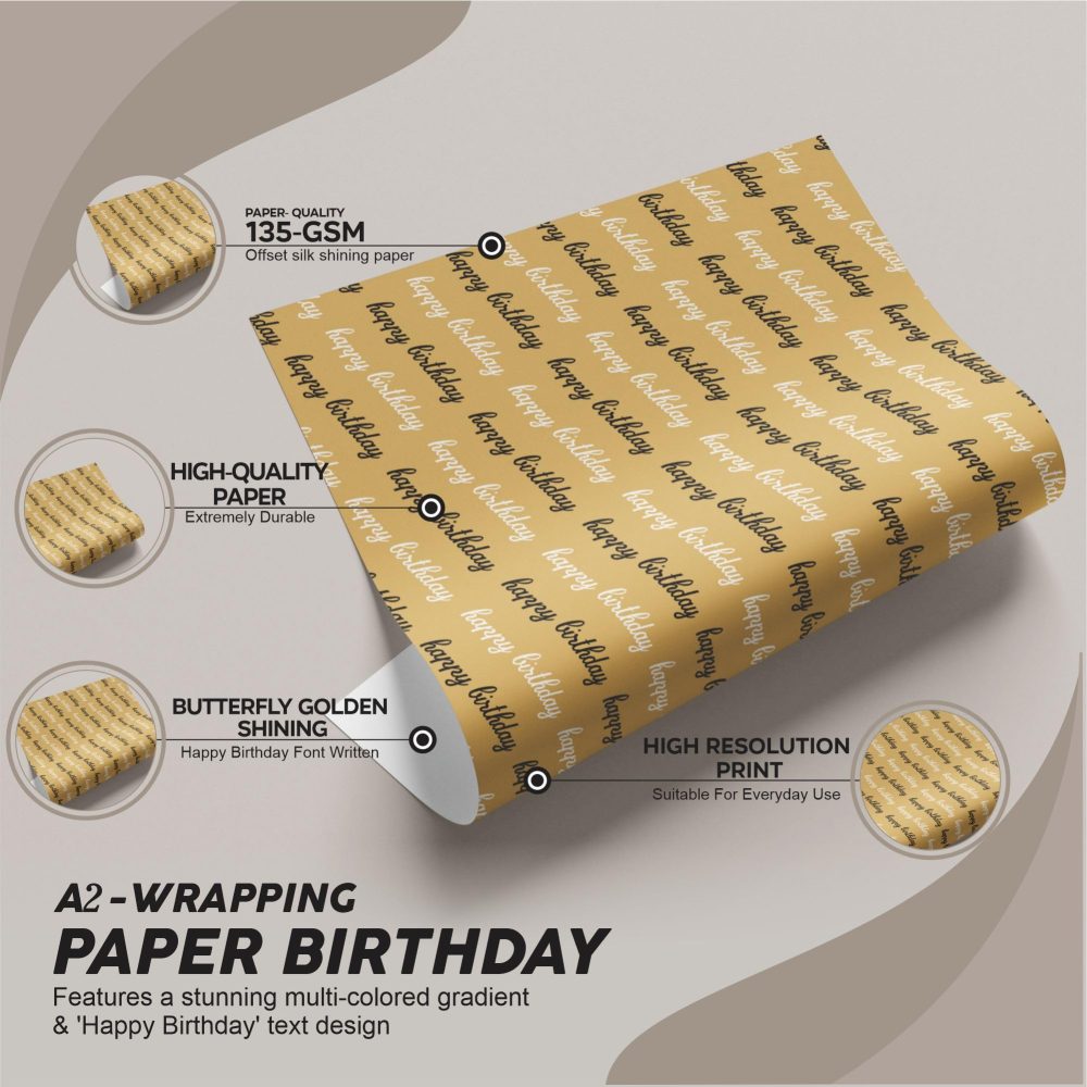Happy Birthday Wrapping Paper Recyclable Folded Kraft Wrapping Paper Sheets Brown Packaging Paper Premium Gift Wrapper Great For Kids Adults Baby Girls Boys Women Men Birthday Party Arts & Crafts(2pc) - Image 3