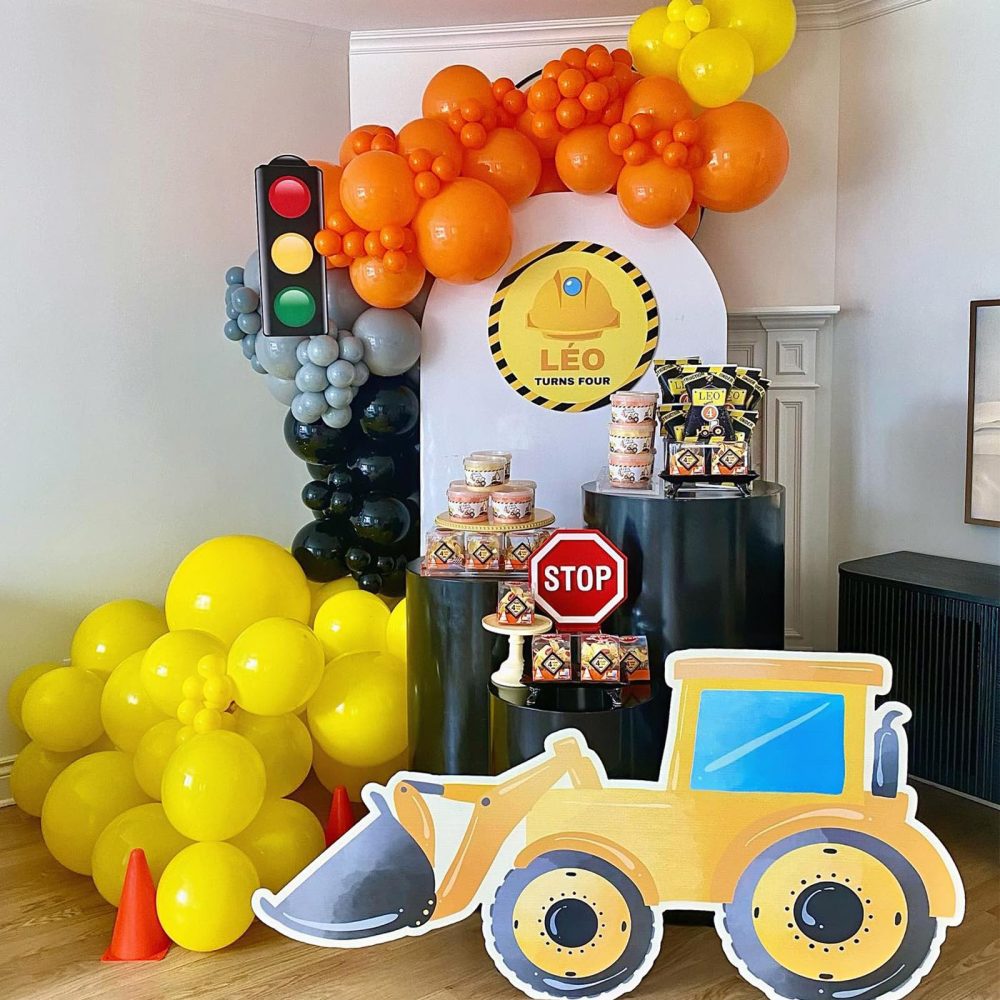 Black Yellow Orange Grey Garland Arch Kit,BTZO Construction Balloons,Black Orange Yellow Balloons Arch for Birthday Baby Shower Construction Truck Them Party Boys Party Supplies - Image 6