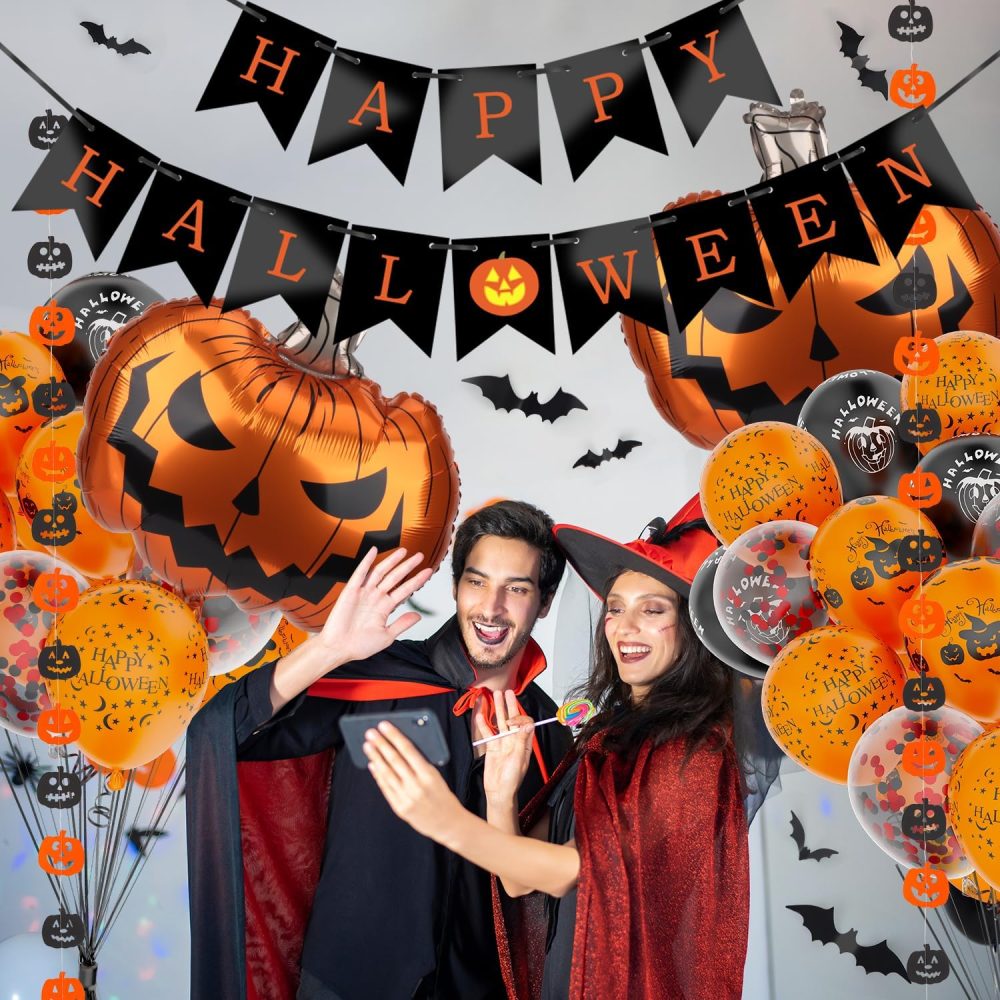 OWill Halloween Party Decorations Set,35 Pcs Halloween Balloons with Happy Halloween Banner,Halloween Pumpkin Balloon,Bat Stickers for Halloween Theme Party - Image 5