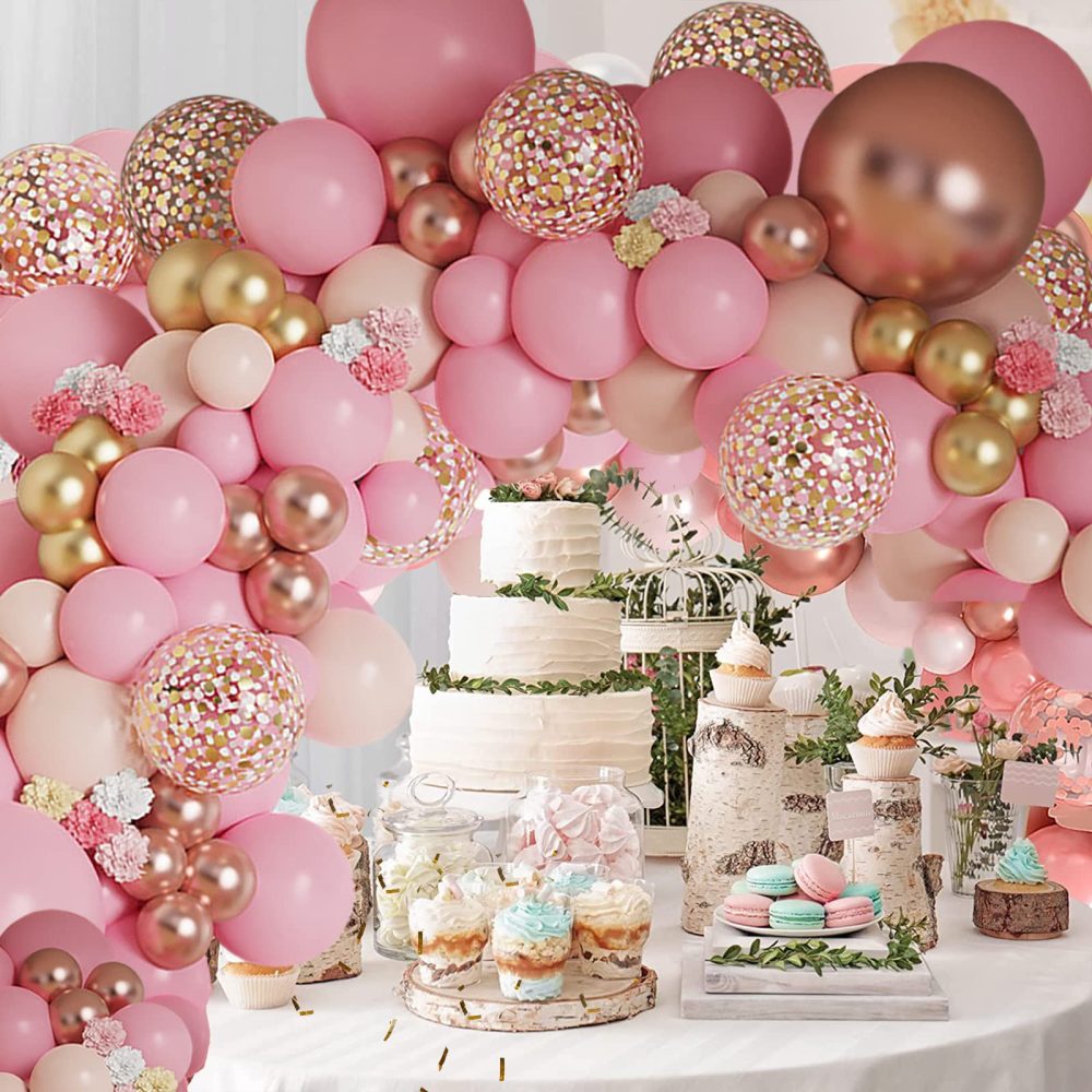 Aapxi Pink Balloon Arch Kit - 128pcs Pink Balloons Party Decorations For women - Wedding Balloons Rosegold pink cream confetti- Birthday Decorations pink - Image 2