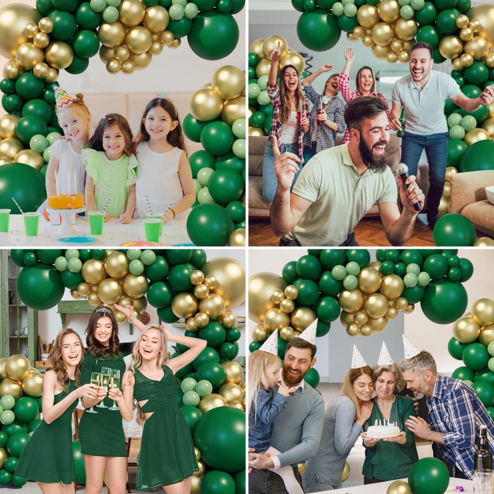 Green Gold Balloon Arch Kit, 128pcs Emerald Green Metallic Gold Balloon Garland, Forest Dark Green Sage Green Balloons for Birthday, Baby Shower, Gender Reveal, Wedding, Jungle Party Decorations - Image 3