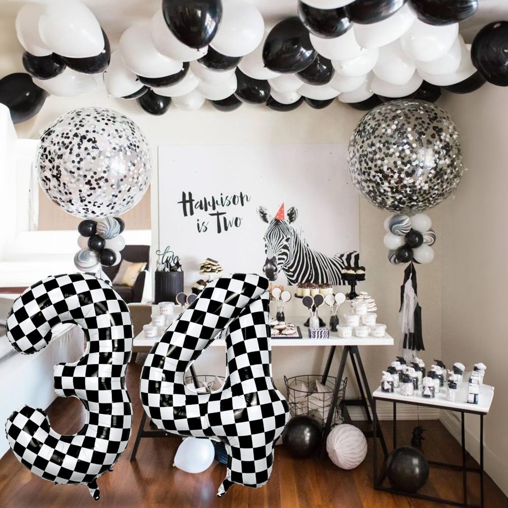 Checkered Number Balloon 1, Large Self Inflating Black and White Number 1 Balloon Decor, 40 Inch Helium Foil 1 Racing Balloons for Girls Boys 1st Birthday Fast Race Car Flag Party Decorations Supplies - Image 4