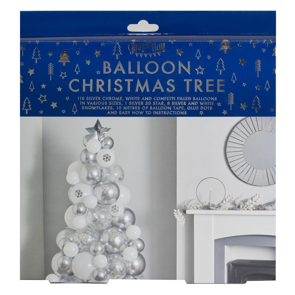 Ginger Ray Christmas Tree Made of Latex Balloons in Silver & White with Confetti Ideal Alternative Christmas Tree - Image 2
