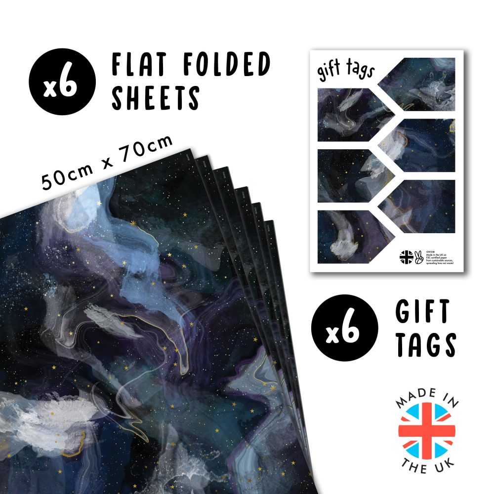 Navy Marble Wrapping Paper - 6 Sheets of Beautiful Gift Wrap - For Birthday Wedding Anniversary Valentine's Day - Scrapbooks Decorating - For Men Women - Recyclable - By Central 23 - Image 7