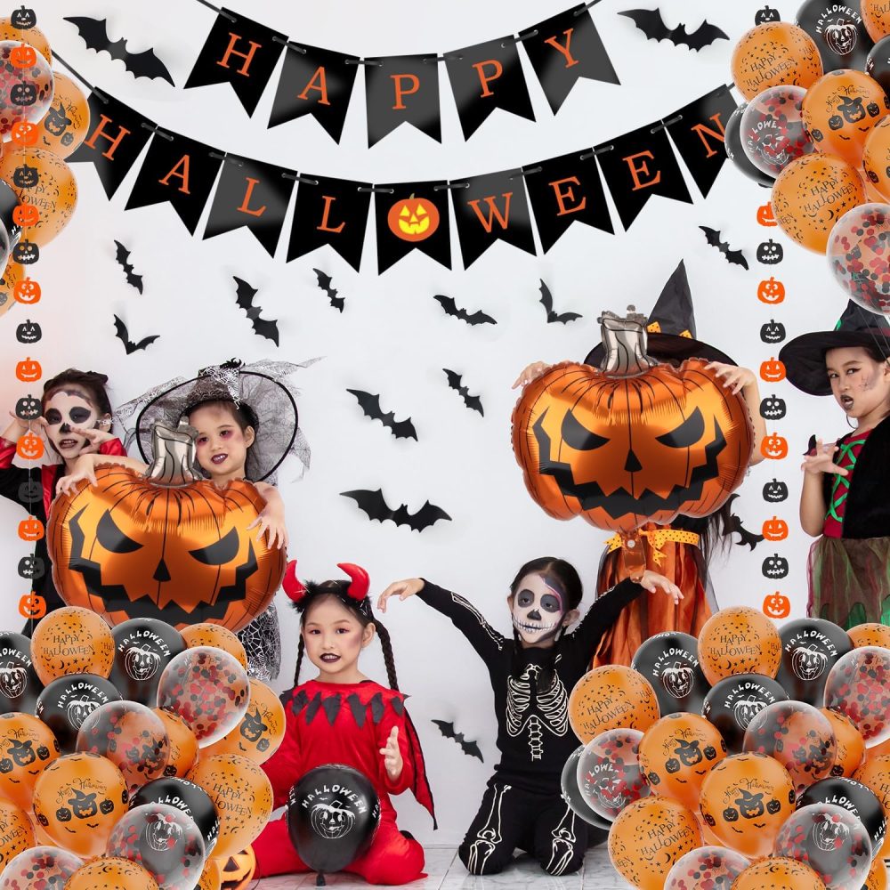 OWill Halloween Party Decorations Set,35 Pcs Halloween Balloons with Happy Halloween Banner,Halloween Pumpkin Balloon,Bat Stickers for Halloween Theme Party - Image 3