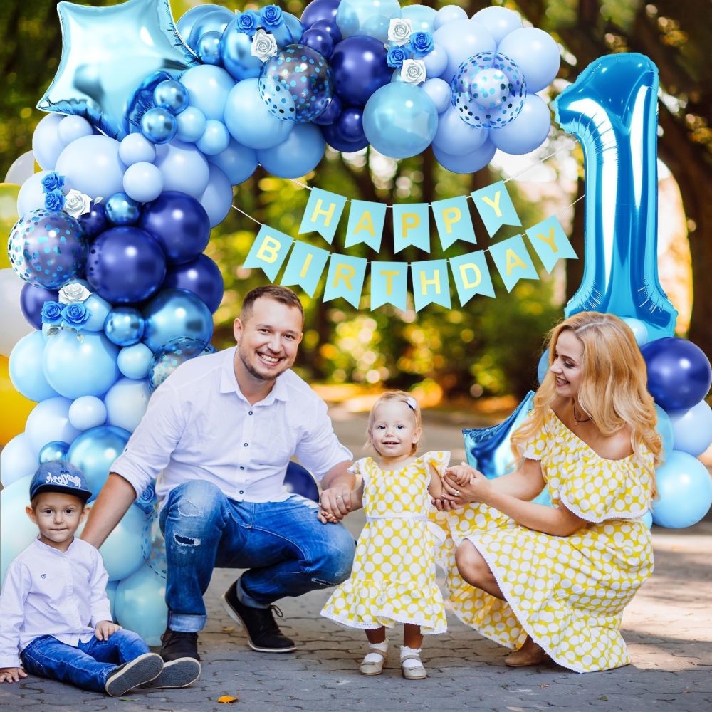 1st Birthday Decorations for Boys, Blue Number 1 Star foil Balloon and Dark Blue Baby Blue Confetti Balloons 1st Birthday Arch Kits, Birthday Banner for Baby Boys 1 Year Old Birthday Party Decorations - Image 5