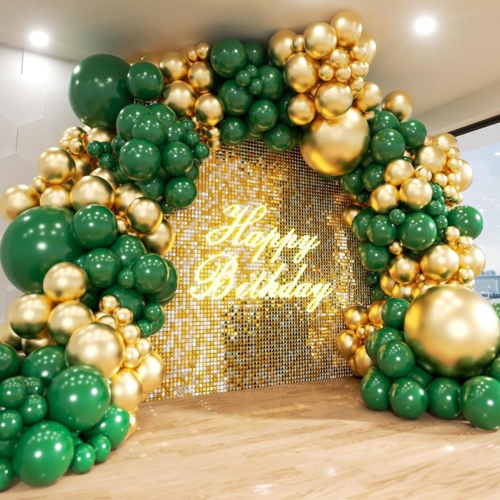 Green Gold Balloon Arch Kit, 128pcs Emerald Green Metallic Gold Balloon Garland, Forest Dark Green Sage Green Balloons for Birthday, Baby Shower, Gender Reveal, Wedding, Jungle Party Decorations - Image 7
