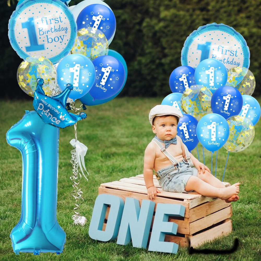 1st Birthday Balloon Set, 19pcs Birthday Balloons Set Of Large Number 1 Balloon, Crown Balloon, Foil Balloon, Latex Balloons, 1st Birthday Decorations for Boys - Image 4