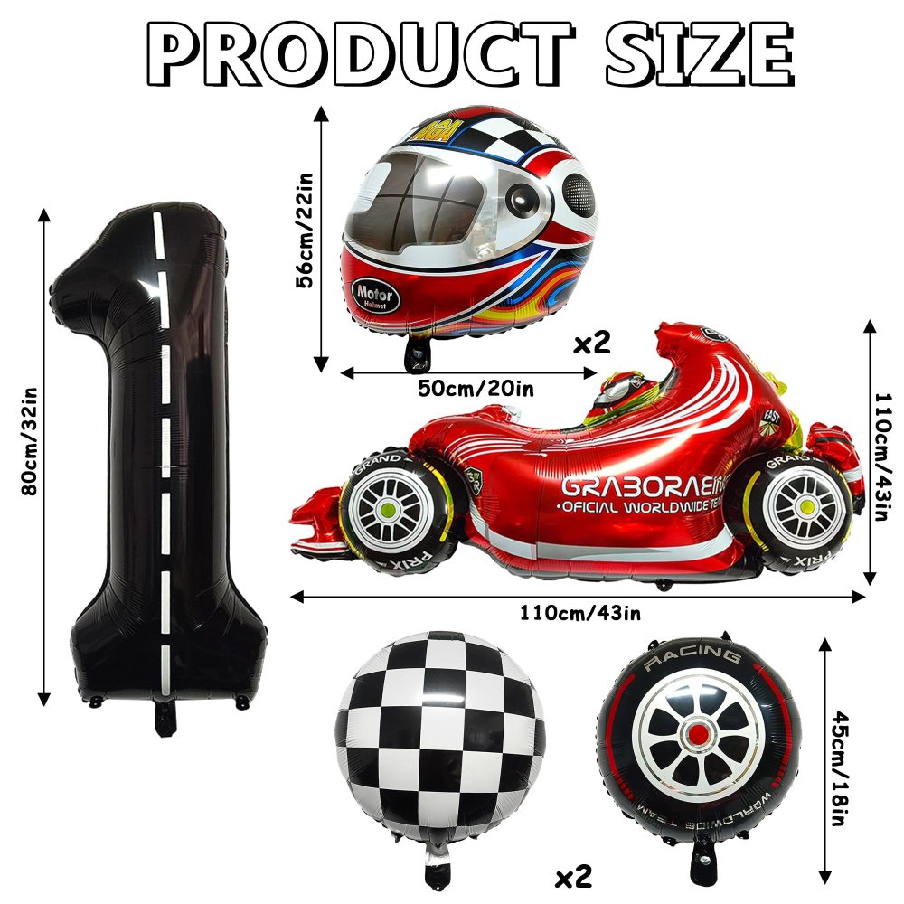 Number 1 birthday party Balloons, 8pcs Car Foil Balloons set,1 Years Old Boys Race Car Themed Birthday Party Balloons,cars Birthday Party Decorations - Image 5