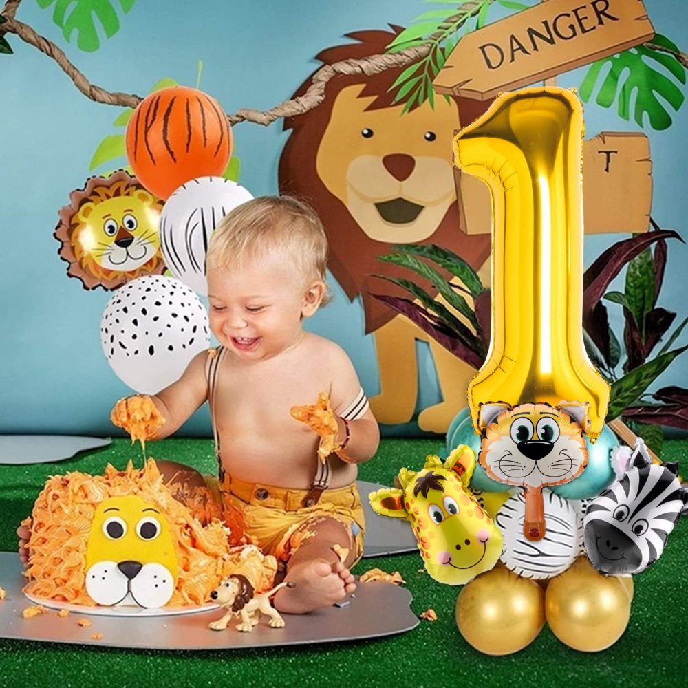 Hileyu 1st Kids Baby Birthday Party Decoration,Wild Forest Animal Foil Balloons,Safari Birthday Decoration Set,25xBalloons+1 Roll Glue Dots,Jungle Theme Animal Party Supplies for Boys Girls Birthday - Image 3