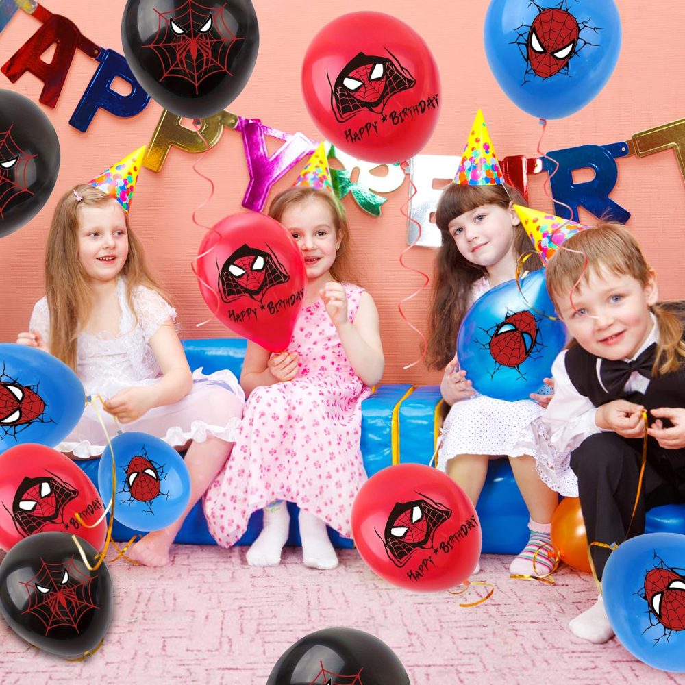 30PCS Spiderman Birthday Party Balloons Decoration, 12inch Latex Balloons Red Blue Black for Kid Boys Spider man Theme Birthday Party Supplies (Spiderman Party Balloon, 30) - Image 5
