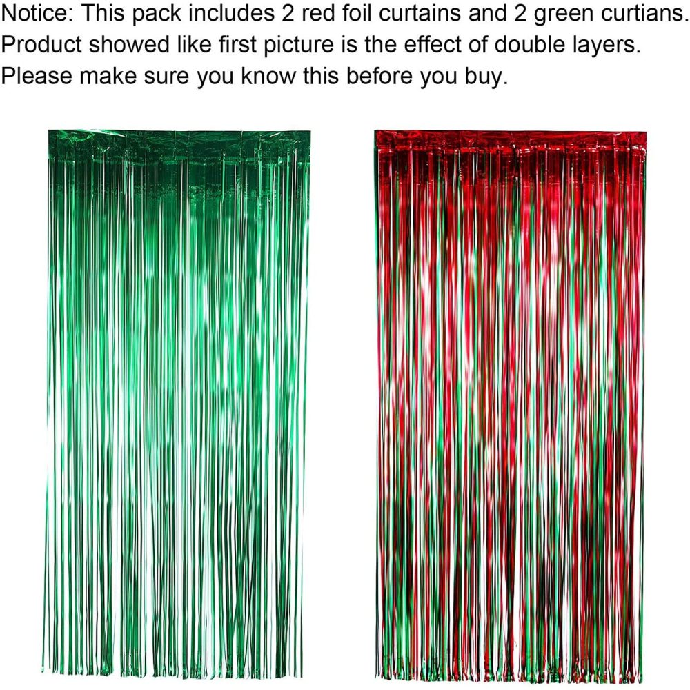 Mienocol 4 Packs Christmas Tinsel Foil Fringe Curtains 3.2ft x 6.5ft Red Green Fringe Curtains Streamers Backdrop for Christmas Party Photo Backdrops Props Christmas Theme Decorations - Image 5