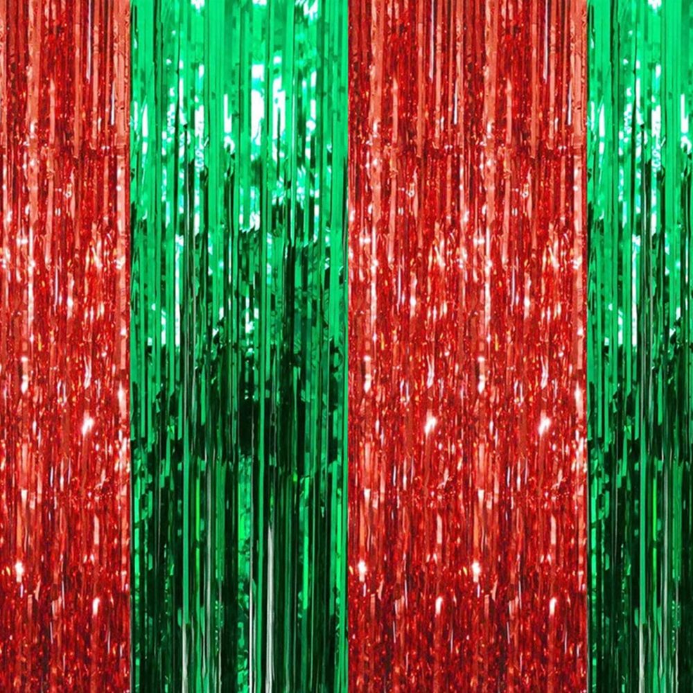 Mienocol 4 Packs Christmas Tinsel Foil Fringe Curtains 3.2ft x 6.5ft Red Green Fringe Curtains Streamers Backdrop for Christmas Party Photo Backdrops Props Christmas Theme Decorations - Image 3