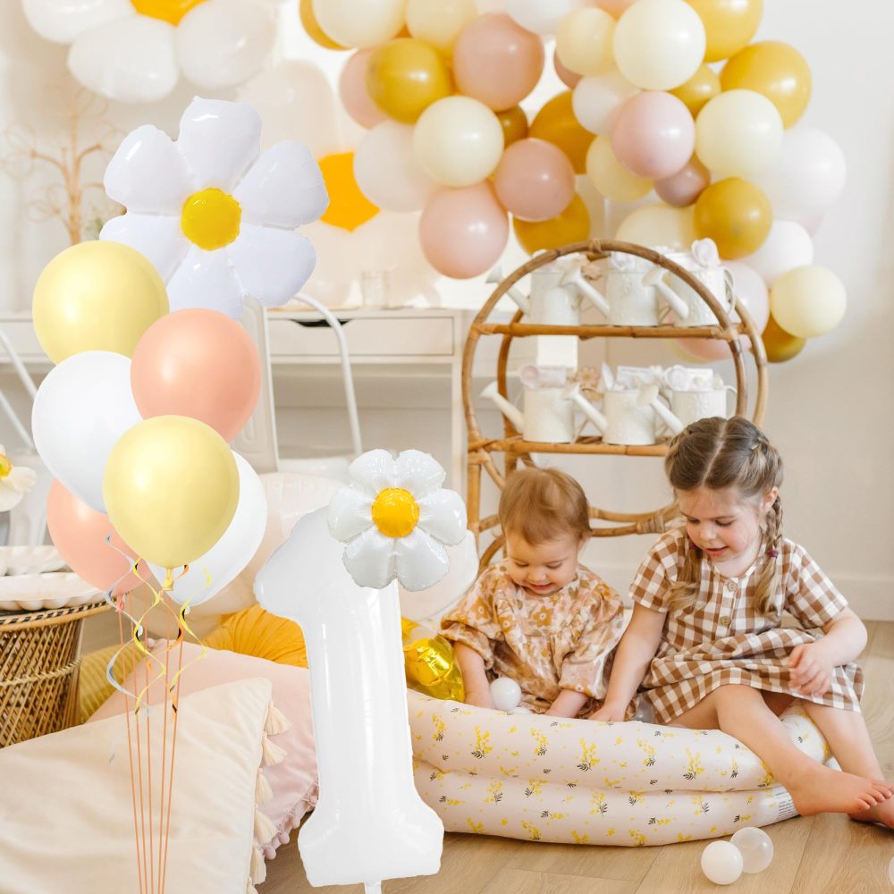 Daisy Theme 1st Birthday Balloons, 32 Inch White Number 1 Balloon with Daisy Foil, Latex Balloons for Daisy Balloon Garland as Party Decorations, Birthday, Wedding, Baby Shower Decorations - Image 5