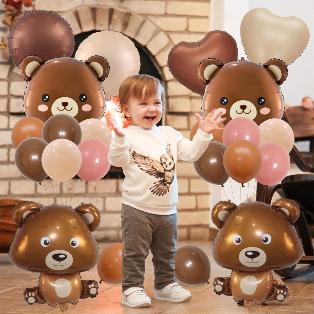 Brown Bear 1st Birthday Decorations - Bear Theme Party Decoration with Number 1 Foil Balloon, Brown Bear Balloon, Brown Bear Head, Latex Balloons, for Boys and Girls Baby Shower First Birthday - Image 4
