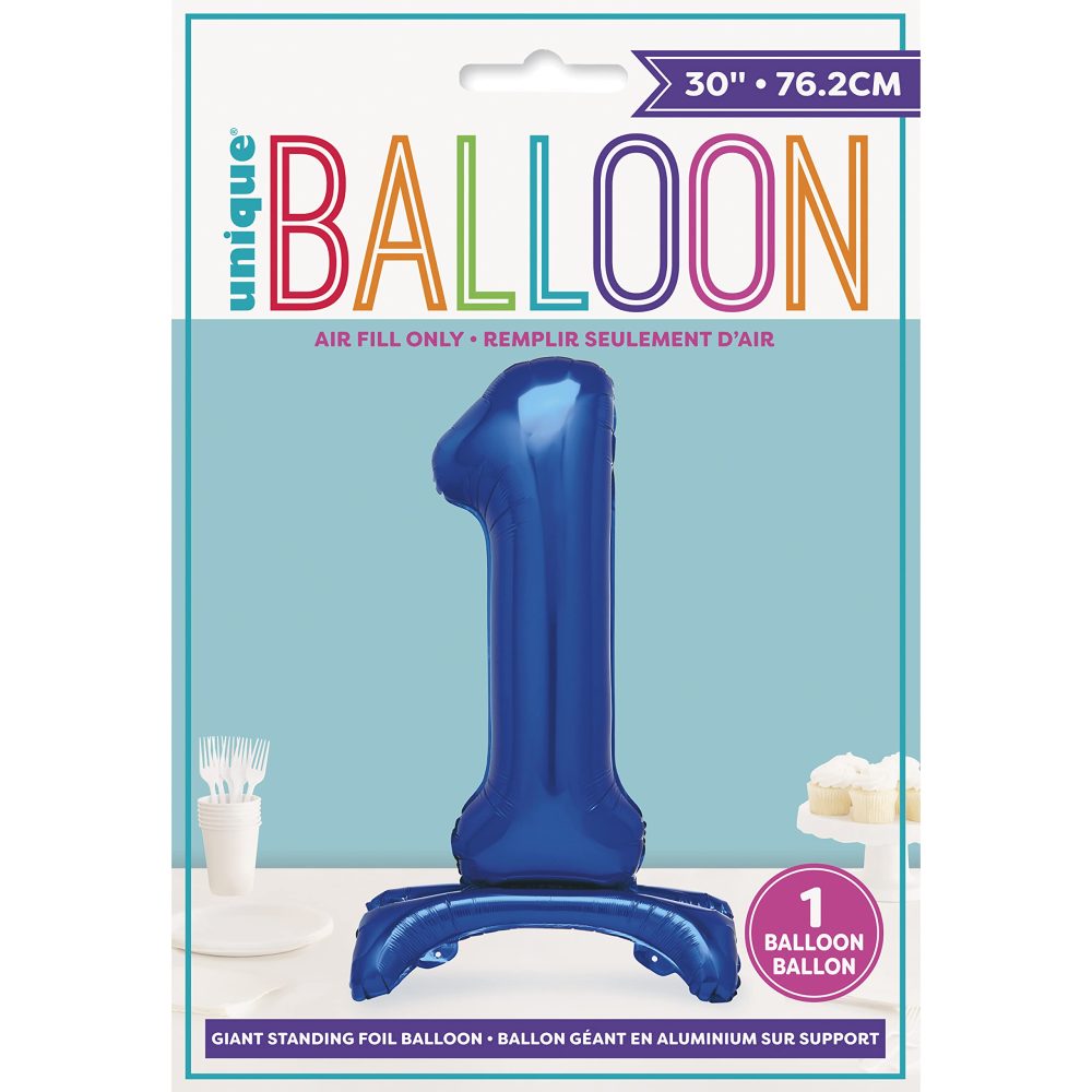 Unique 12881 - Giant Standing Foil Number 1 Balloon - 76 cm - Blue - Image 2