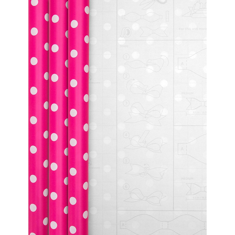 Hallmark Multi Occasion Wrapping Paper Bundle - 3 Pink Rolls in 1 Polka Dot Design - Image 4