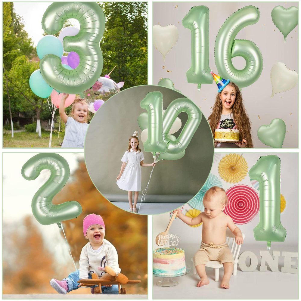 Number 1 Balloon, Sage Green 1 Number Balloons, Helium Foil 40" Balloons Number 1, 1st Birthday Balloon ，Number 1 Digital Balloons for 1st Boys Girls Birthday Anniversary Graduation Theme Party Deco - Image 6