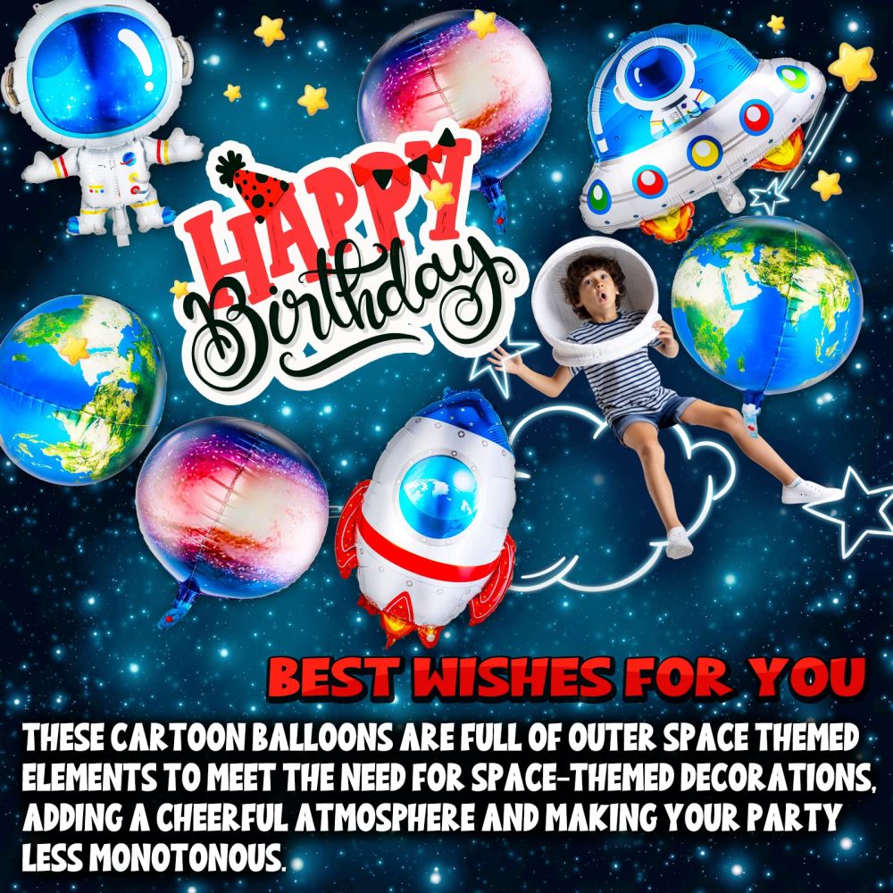 Prasacco 7 Pieces Large Space Balloons, Planet Astronaut Rocket Earth Balloon Kid Party Balloons Outer Space Galaxy Balloon Space Themed Party Decoration for Galaxy Birthday Party Photo Booth - Image 2