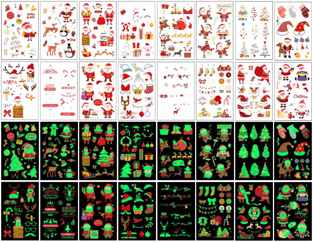 STYPOP Christmas Tattoos Kids Stocking Fillers,200+ Styles(16 Sheets) Christmas Eve Box Fillers Kids Tattoos Luminous Temporary Tattoos for Christmas Party Supplies Favors - Image 2