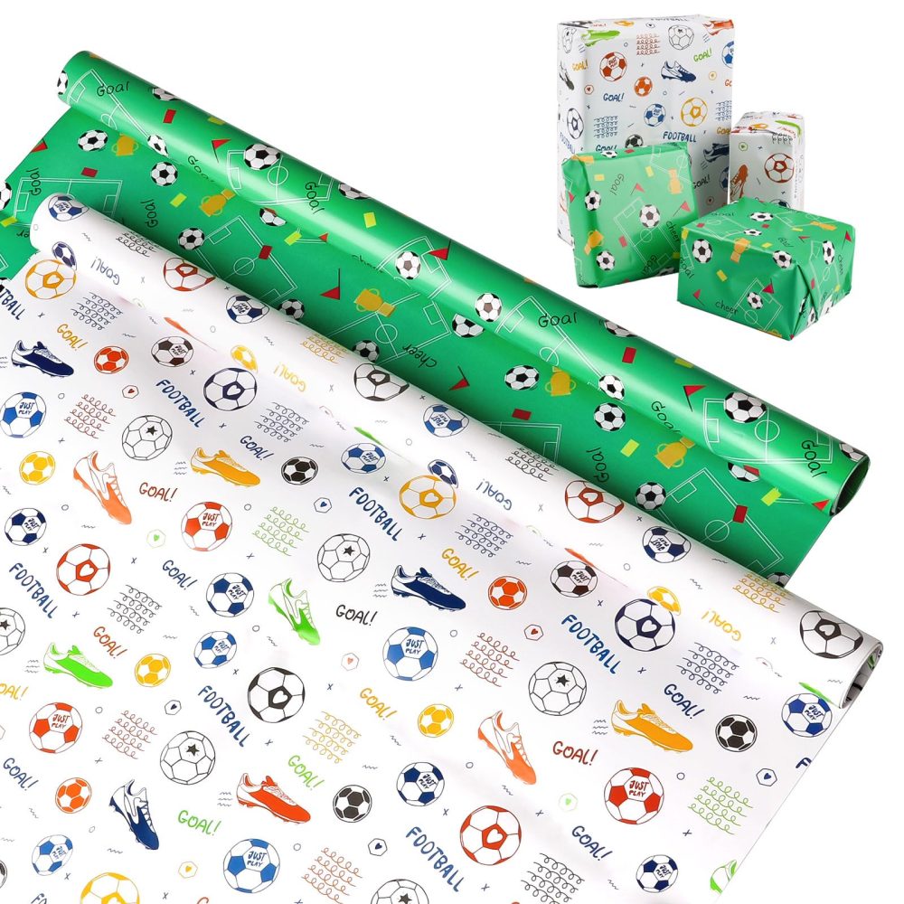 Boys Wrapping Paper, 6Pcs Football Birthday Wrapping Paper Roll (70x50cm), Gift Wrap Paper for Boys Party, Birthday Presents - Image 2