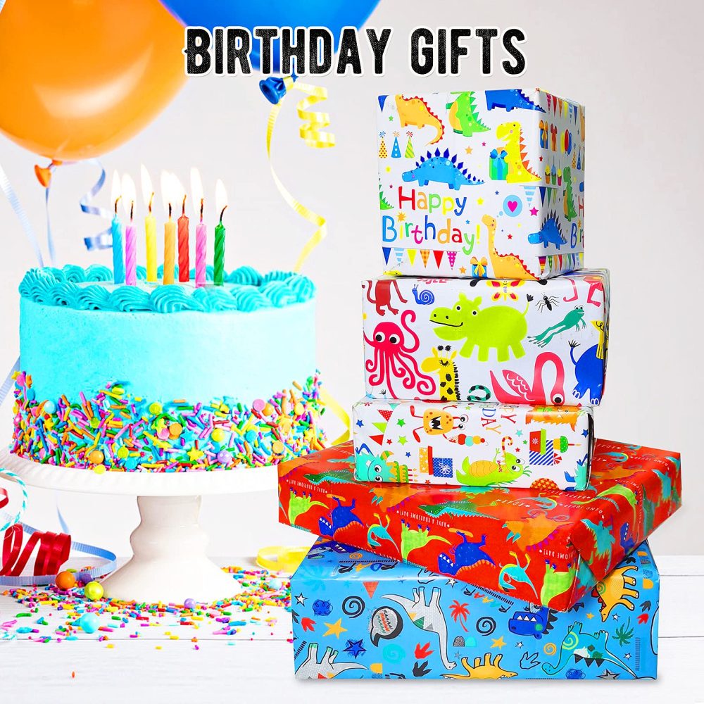 Kids Birthday Wrapping Paper for Boys Dinosaur Wrapping Paper Sheets-Animals Gift Wrapping Paper Birthday Gift Wrap for Boys,Girls,Childrens,Baby Boys Wrapping Paper-Eco Happy Birthday Gift Wrap Paper - Image 6