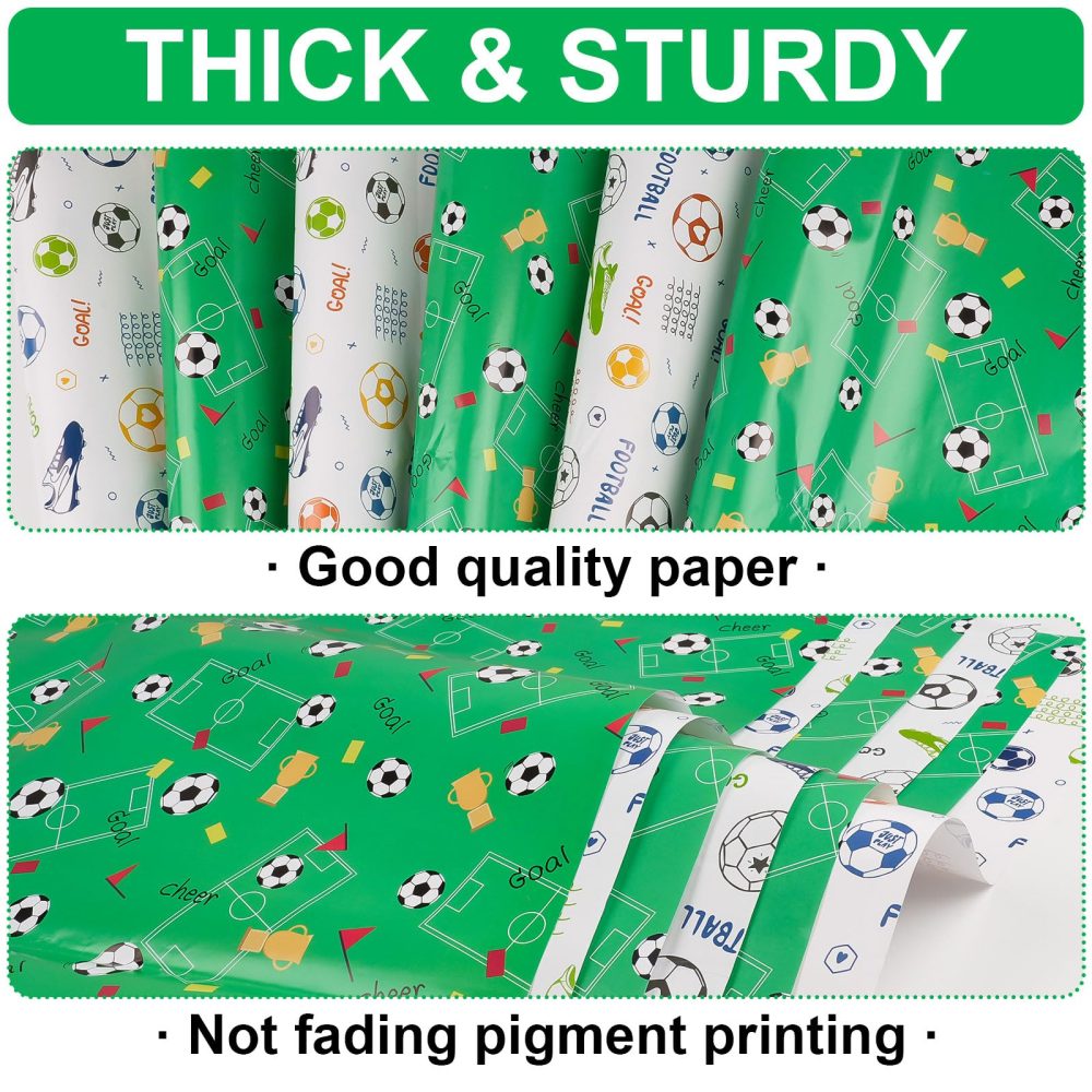 Boys Wrapping Paper, 6Pcs Football Birthday Wrapping Paper Roll (70x50cm), Gift Wrap Paper for Boys Party, Birthday Presents - Image 5