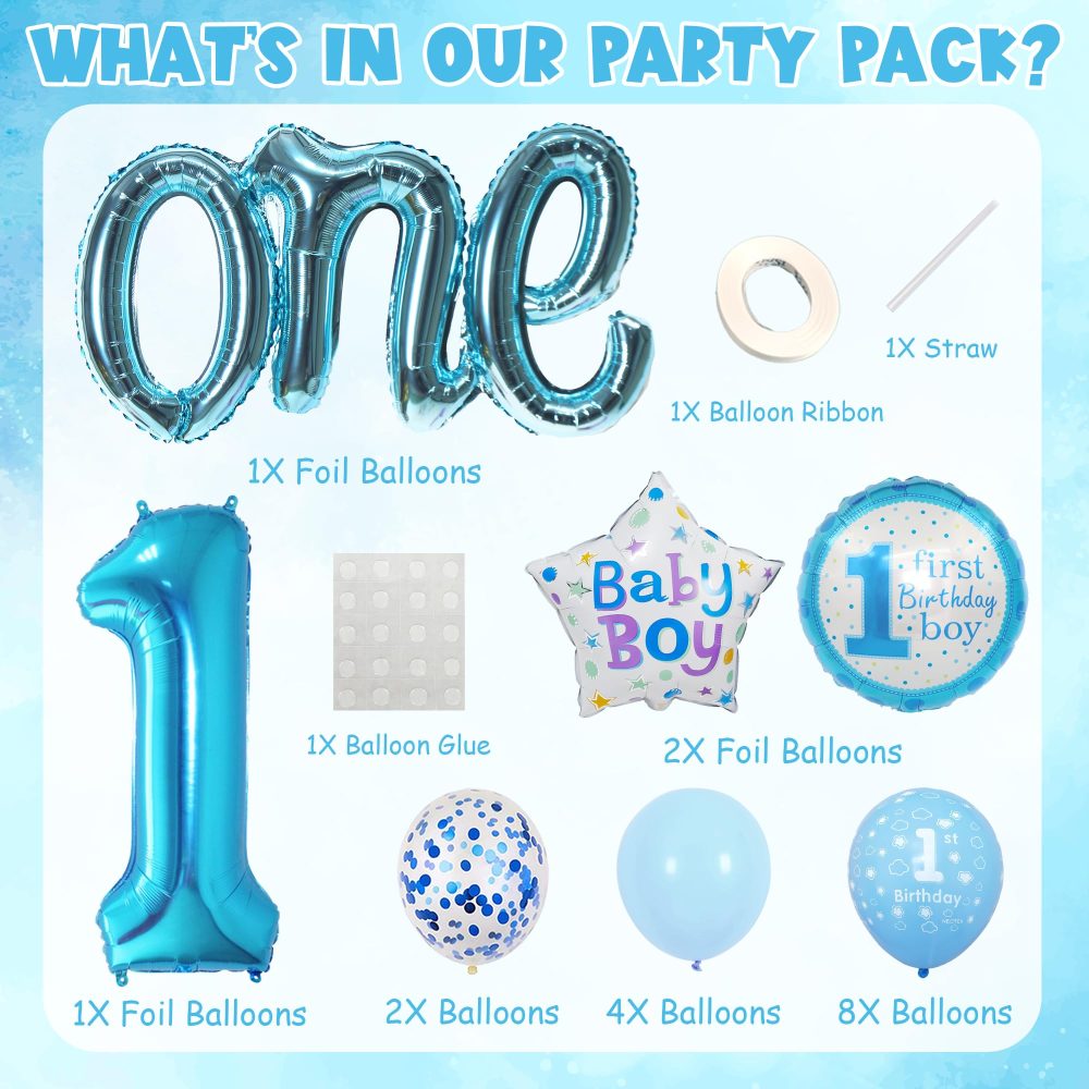 Happy 1st Birthday Balloons Boy - First Birthday Decorations, 40 Inch Blue Number 1 Birthday Balloons, Star, Gold "one" Foil Balloon, Blue Sequin Balloons for Baby Boy 1st Birthday Party Decorations - Image 7