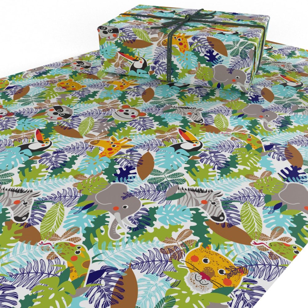 Luxury ECO Gift Wrap - 6 sheets/tags - Childrens Jungle Animals Green - Birthday - Recycled & Recyclable Wrapping Paper - Re-wrapped - Image 6