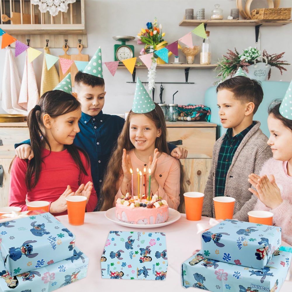 SupaWeiss 5Pcs Stichs Wrapping Paper,50 * 70cm Birthday Wrapping Paper,Cartoon Pattern Gift Wrapping Paper Sheets,Bluey Gift Wrap for Boys Girls,Wrapping Paper for Birthday,Christmas,Party,Festive - Image 4