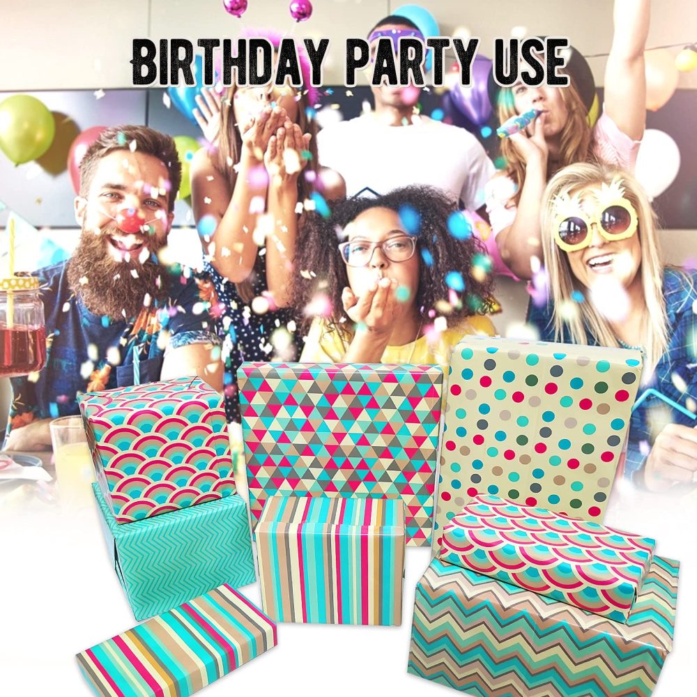 Wrapping Paper Sheets-Birthday Wrapping Paper Set Included 6 Gift Wrap Papers with Sticker,Ribbon-Eco Present Gift Wrapping Paper Birthday for Women,Men,Female,Girl,Boy,Adult,Any Occasion - Image 3