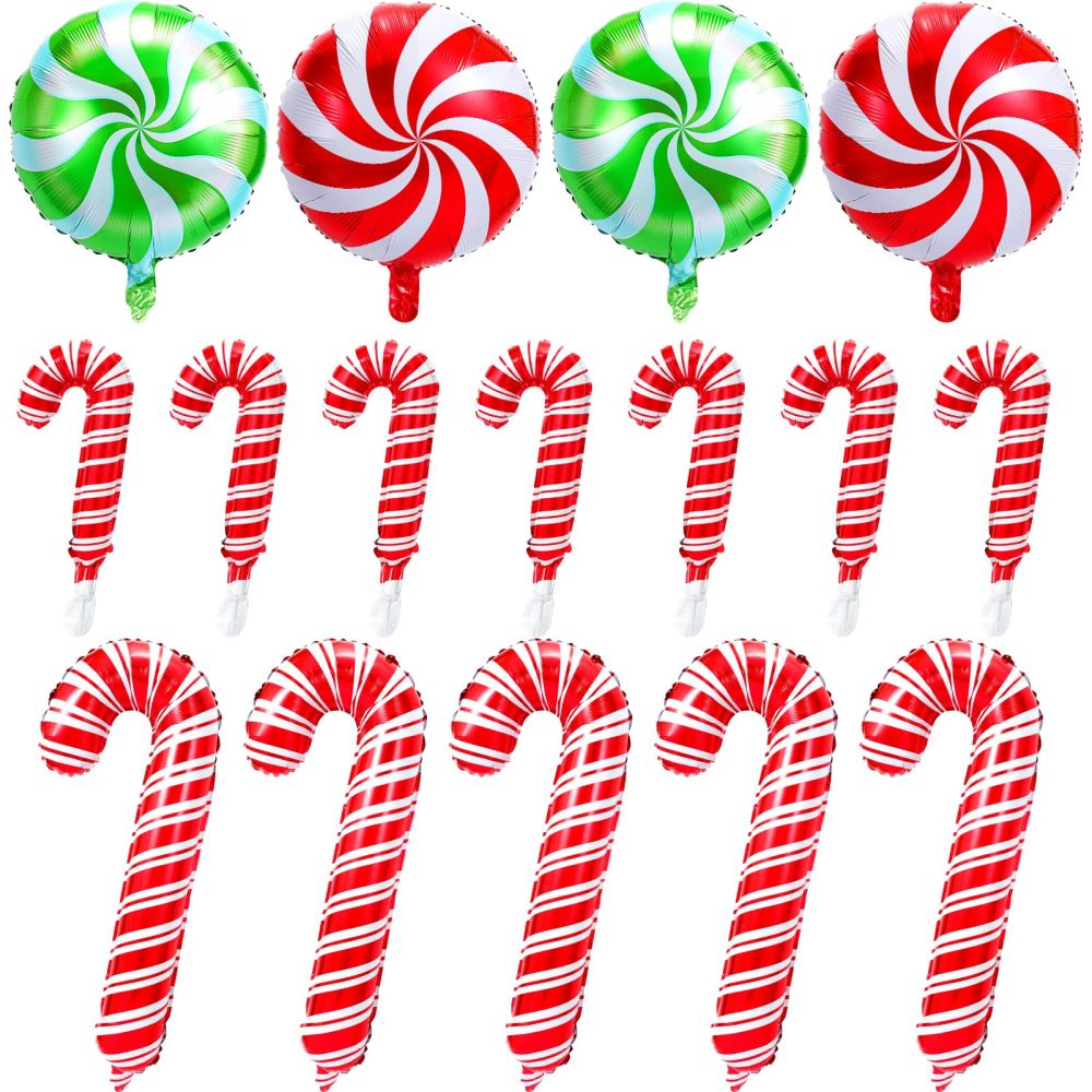 HOWAF Christmas Foil Balloons, 15Pcs Large Candy Cane Balloons Red Green Christmas Round Swirl Candy Foil Balloons Xmas Candy Helium Balloons for Candies Theme Birthday Party Christmas Decorations