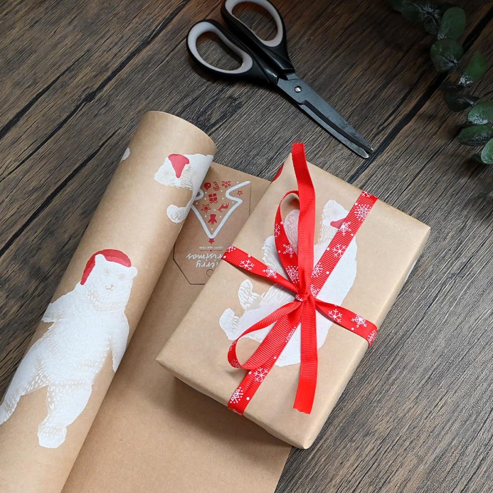 15m Roll of polar bear Kraft Wrapping Paper Roll,Colorful Gift 100% Recyclable ECO For Present Party Christmas DIY Birthday Decorations - Image 2