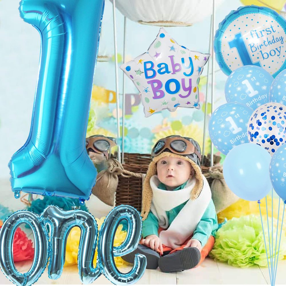 Happy 1st Birthday Balloons Boy - First Birthday Decorations, 40 Inch Blue Number 1 Birthday Balloons, Star, Gold "one" Foil Balloon, Blue Sequin Balloons for Baby Boy 1st Birthday Party Decorations - Image 4